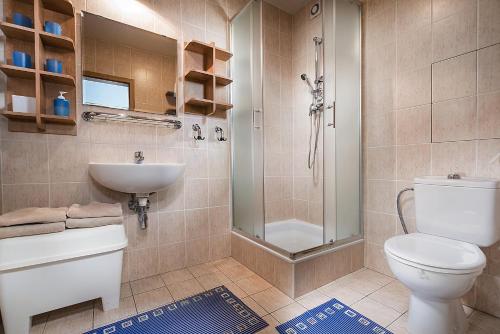 a bathroom with a toilet and a sink and a shower at ALMET apartmánové štúdio 206 in Donovaly
