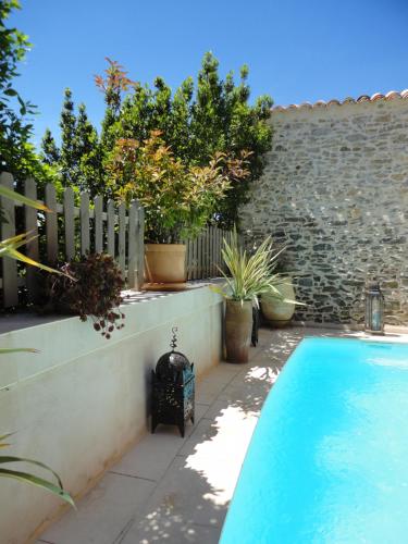 une piscine dans une cour avec une clôture et des plantes dans l'établissement Villa Limonade, maison d'hotes, à Olonzac