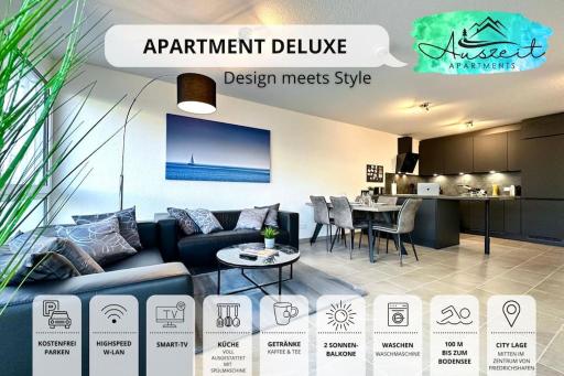 Auszeit Apartment DELUXE am Uferpark - nur 100 m bis zum Bodensee, direkt am Bodenseeradweg, 2 Schlafzimmer, 2 Sonnenbalkone, schnelles WLAN, kostenloser Tiefgaragenstellplatz, für bis zu 4 Personen - Housity