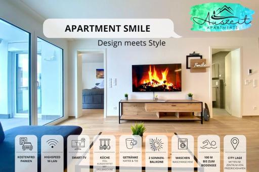 Auszeit Apartment SMILE am Uferpark - nur 100 m bis zum Bodensee, direkt am Bodenseeradweg, 2 Schlafzimmer, 2 Sonnenbalkone, schnelles WLAN, kostenloser Tiefgaragenstellplatz, für bis zu 4 Personen - Housity