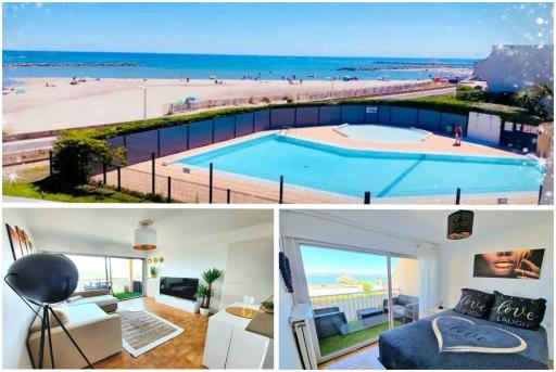 Appartement 1ere ligne piscine terrasse au bord de la plage front de mer avec vélos - Housity