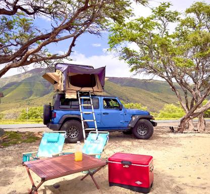 Embark on a journey through Maui with Aloha Glamp's jeep and rooftop tent allows you to discover diverse campgrounds, unveiling the island's beauty from unique perspectives each day - Housity