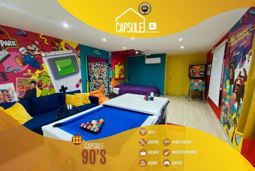 Capsule 90's - Jacuzzi - Sauna - Flipper - Billard - Netflix - Nintendo Switch & Jeux - - Housity