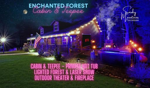 Enchanted Forest Cabin And Teepee! Lights & Laser Show! Private Hot Tub! Unique Stay! - Housity