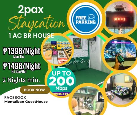 Montalban Guest House 1 AC BR 200mbps FREE Netflix Parking Videoke Cook - Housity