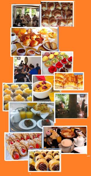 un collage de fotos de diferentes tipos de comida en el Hotel Dino de Villa Gesell