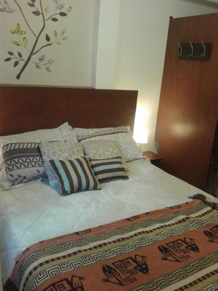 1 cama con almohadas en el dormitorio en IDEAL Y UBICADISIMO A Mts de paseo ARISTIDES . en Mendoza