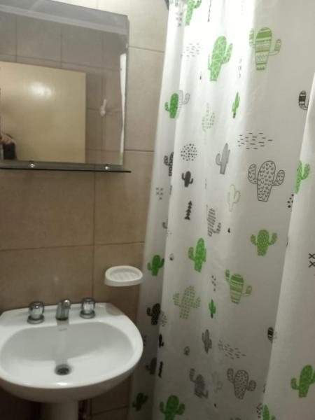 baño con lavabo y cortina de ducha en FRENTE a TERMAS, en Federación