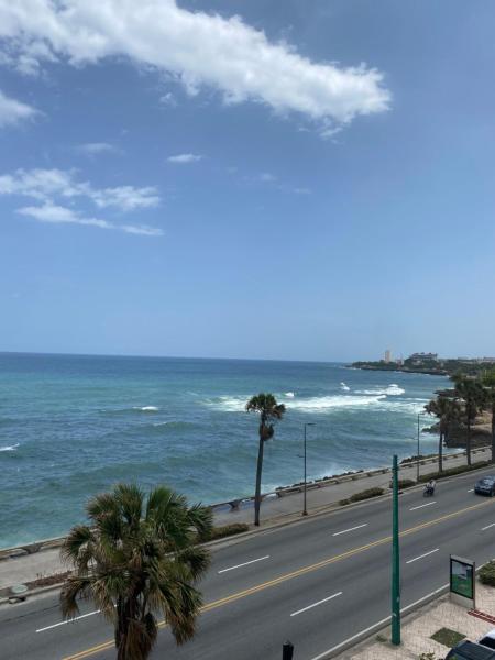 una carretera junto al océano con palmeras en Villa marbella ocean view, en Santo Domingo