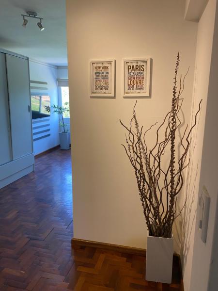Un pasillo con un jarrón con una planta. en G3 Inn apartments en Mendoza