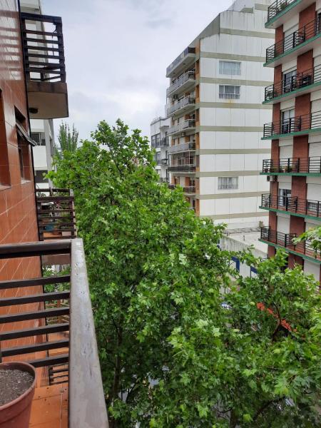un árbol en el balcón de un edificio en Departamento 2 amb con 1 dormitorio por Plaza Mitre en Mar del Plata