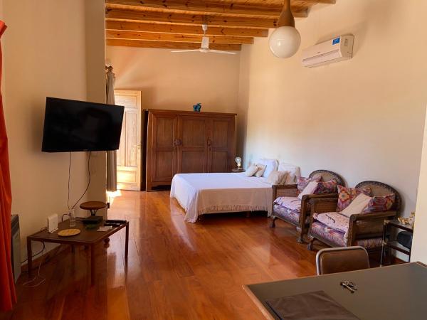 1 dormitorio con 1 cama, TV y sofá en Departamentos enteros en Palermo Hollywood en Buenos Aires