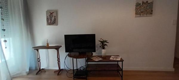 un televisor sentado en un stand en una sala de estar en Departamento Honduras-Palermo en Buenos Aires