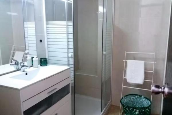 y baño con ducha, aseo y espejo.  en Hub Hostel Seville, en Sevilla