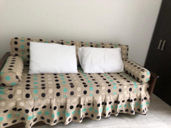 un sofá con 2 almohadas en una habitación en Apart Obelisco II en Buenos Aires