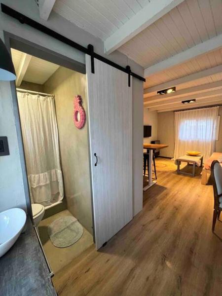 Habitación con baño con puerta corredera. en el ranchito en San Martín de los Andes