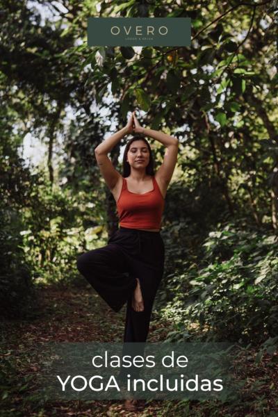 una mujer está haciendo yoga en el bosque en Overo Lodge & Selva en Puerto Iguazú