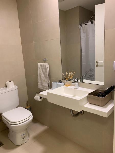 y baño con aseo, lavabo y espejo. en Cozy Apartament Belgrano Avenida Libertador en Buenos Aires