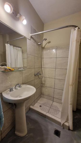 y baño con lavabo y ducha. en Depto cómodo a metros del Parque y Av. Arístides en Mendoza