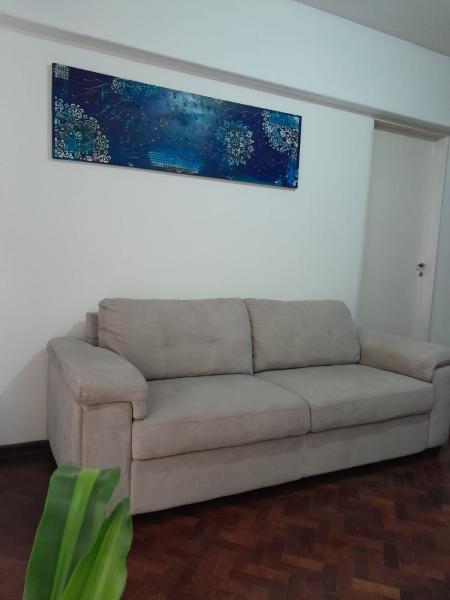 un sofá en una sala de estar con una pintura en la pared en DEPARTAMENTO PLENO CENTRO en Mendoza