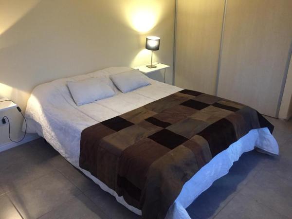 1 dormitorio con 1 cama grande en una habitación en Departamento pleno centro de Mendoza con cochera en Mendoza