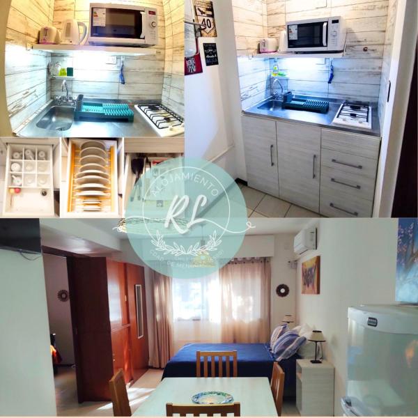 un collage de tres fotos de una cocina en Departamento en Mendoza capital, pleno centro - Edificio Solar I en Mendoza
