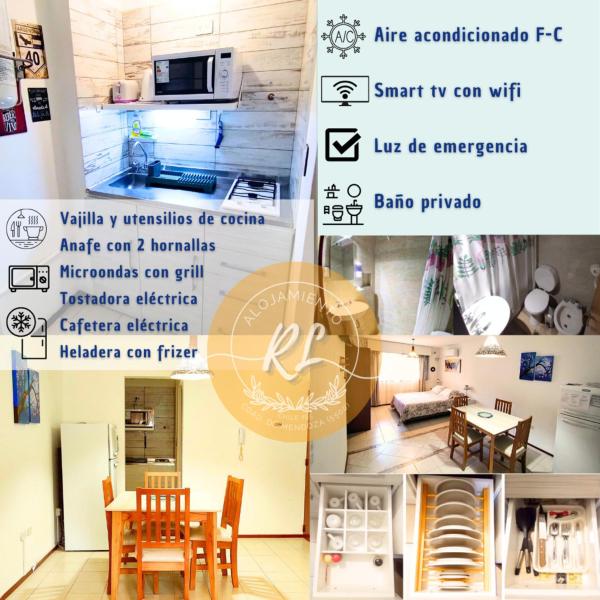 un collage de fotos de una cocina y un comedor en Departamento en Mendoza capital, pleno centro - Edificio Solar I en Mendoza