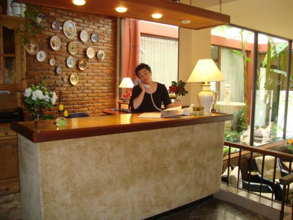 una mujer sentada en un bar en un restaurante en el Hotel Massa en Villa Gesell