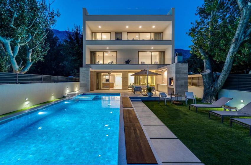 Beachfront Villa Erce with private 40sqm heated pool, a Gym, 7 en-suite bedrooms, a rooftop terrace, 2 living areas