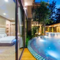 a house with a bedroom and a swimming pool at Tree Scape Retreat Resort, Chiang Mai