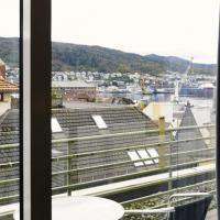 a view from a window of a stadium at Scandic Bergen City