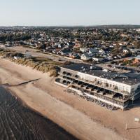 an aerial view of a beach with a building at Ocean Hotel, Falkenberg