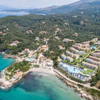 an aerial view of a resort on a island in the water at Mareblue Beach, St. Spyridon Corfu