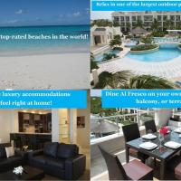 a collage of photos of the living room and dining room at The Atrium Resort, Grace Bay