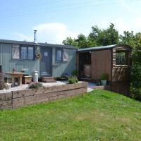 a tiny house in a yard with a fence at Bracken Hut at Copy House Hideaway, Barnoldswick