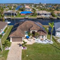 an aerial view of a house with a marina at Villa Antonia, Cape Coral