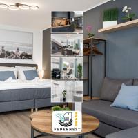 Federnest - Luxus-Studio - Kingsize Boxspringbett - Home-Office mit Monitor und Drucker - 11 Min Hbf โรงแรมที่Ruhrortในดุยส์บูร์ก