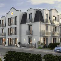 a rendering of a white building with a car parked in front at Bernstein Hotel "50`s Seaside Motel", Büsum