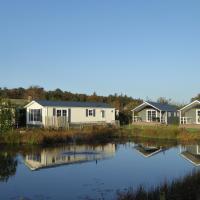 a row of mobile homes on a lake at Vakantiepark Dennenoord, Den Burg