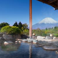 a mountain in the distance with a pool of water at Hotel Green Plaza Hakone