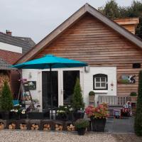 a house with a blue umbrella in front of it at B & B Noetsele, Nijverdal