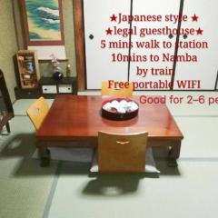 2 floors japanese style, direct to KIX, 10mins train to Namba, 5mins walk to stn , 2-6ppl