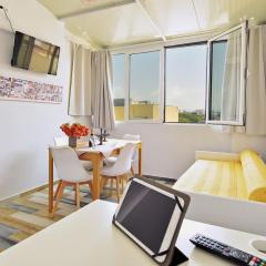 Museum loft apartment, with city view.