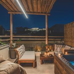 Luxury Apartment with Acropolis View Terrace and Jacuzzi - Living Stone Moonstone