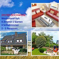 4-ZIMMER-FERIENWOHNUNG DEICHWIESE -Westerland-Sylt - Garten - Terrasse - 3 Schlafzimmer - 2 - 5 Pers