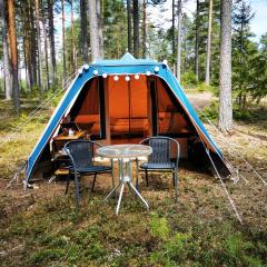 Volledig ingerichte tent op natuurcamping