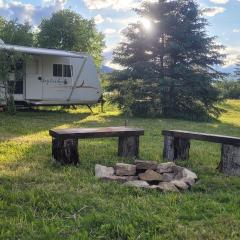 RV with Rocky Mountains View