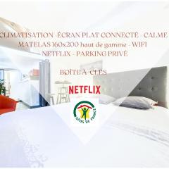 Studio classé et label "Gîte de France" 5min centre, 15min gare, Lit Queen Size "CLIMATISATION, NETFLIX et WIFI, parking, lave vaisselle, boite a clés pour arrivée tardive - Gîtes La Tarine