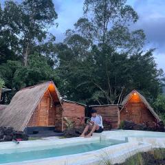 Triangular house and hot spring