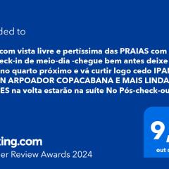 SUÍTE c vista livre e pertíssima das PRAIAS IPANEMA LEBLON ARPOADOR COPACABANA do CRISTO REDENTOR e do BONDINHO PÃO DE AÇUCAR etc com Pré Check In antes do meio-dia chegue cedo e deixe suas coisas no quarto ao lado e vá curtir logo cedo Pós Check Out idem